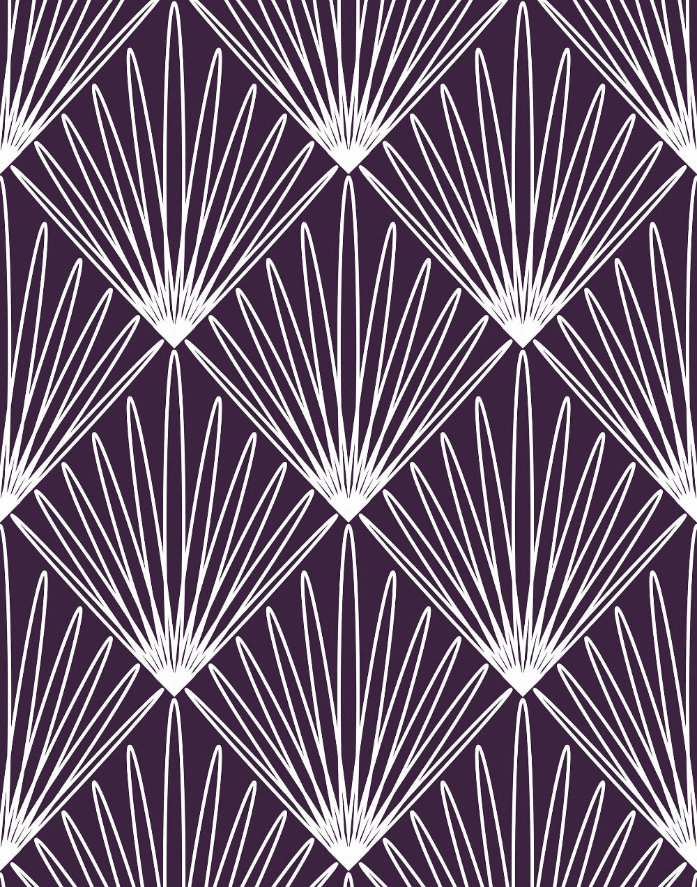 Wallpaper with White geometric fan pattern on a purple background