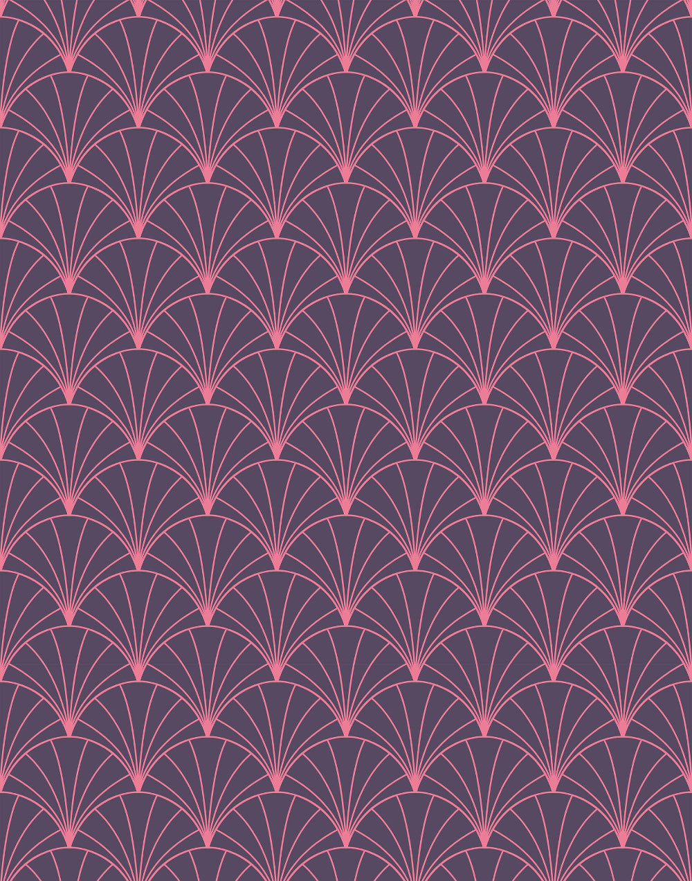 Patterned wallpaper Art Deco Arches in Colour Purple. Wallpaper is called Martini
