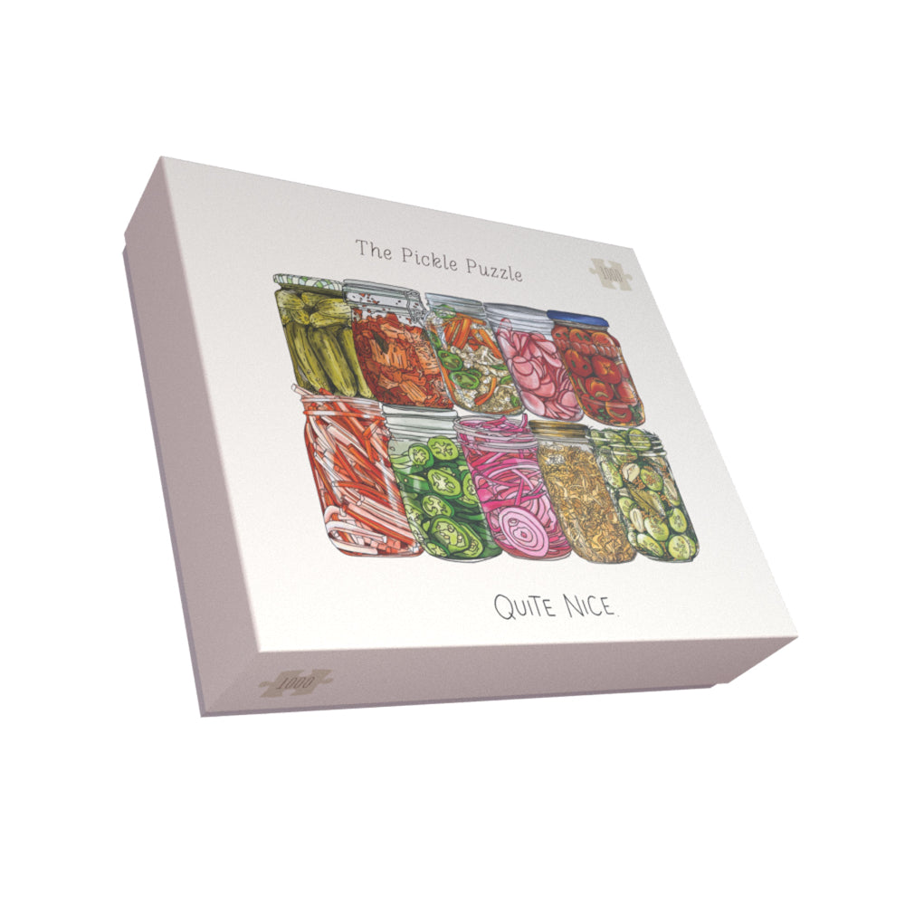 Puzzle box with pickle design on a white background