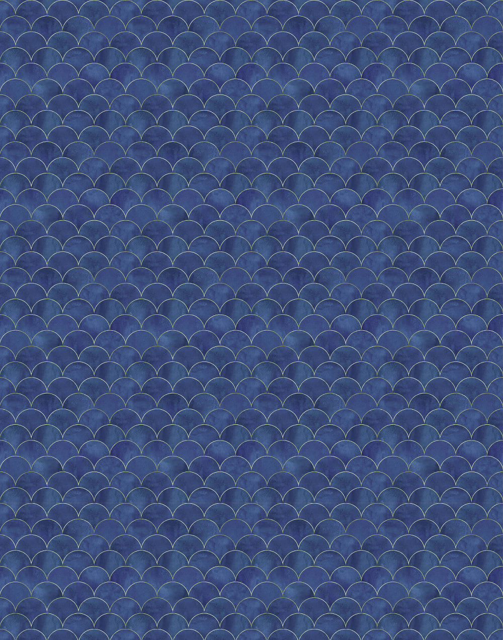 Blue scallop patterned wallpaper on a blue background