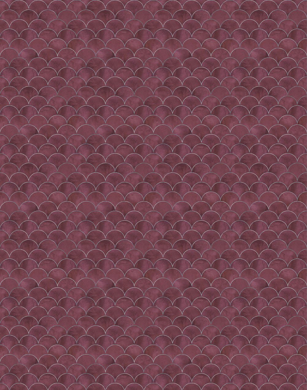 Patterned fabric with scalloped design in shades of pink and red.