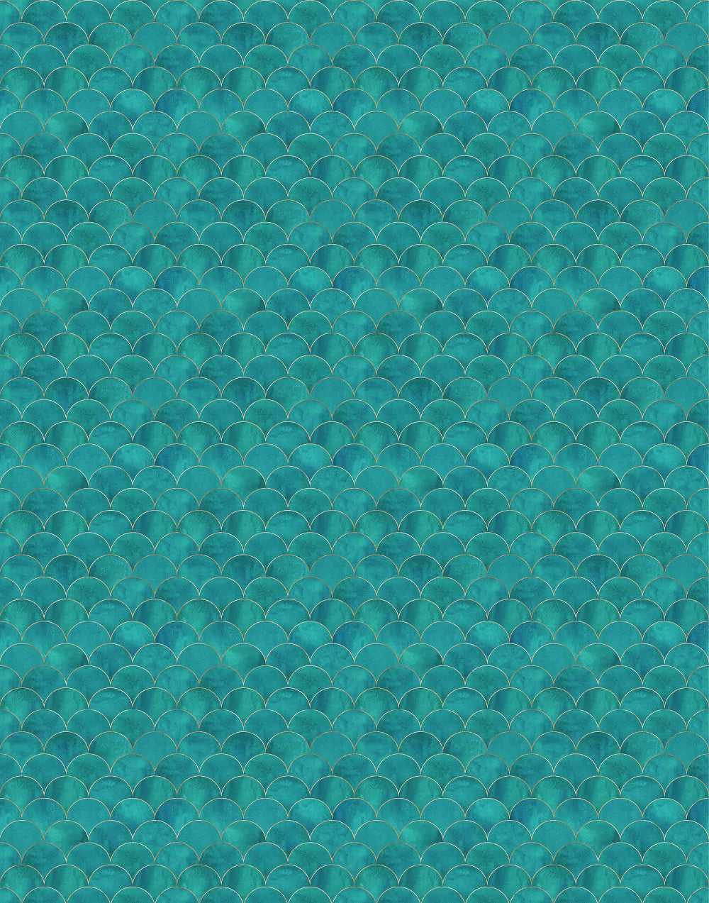 Teal patterned wallpaper with scallop design