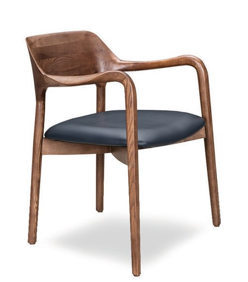 Siena Walnut Wooden dining chair with black upholstered seat side profile on a white background