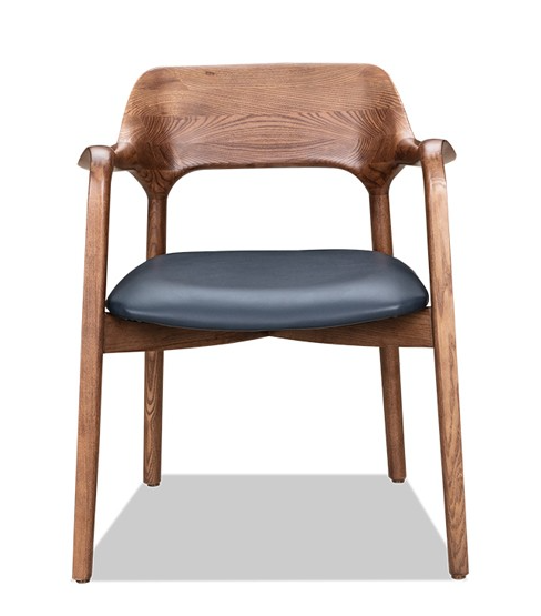 Sienna Walnut Wooden chair with a black upholstered seat on a white background