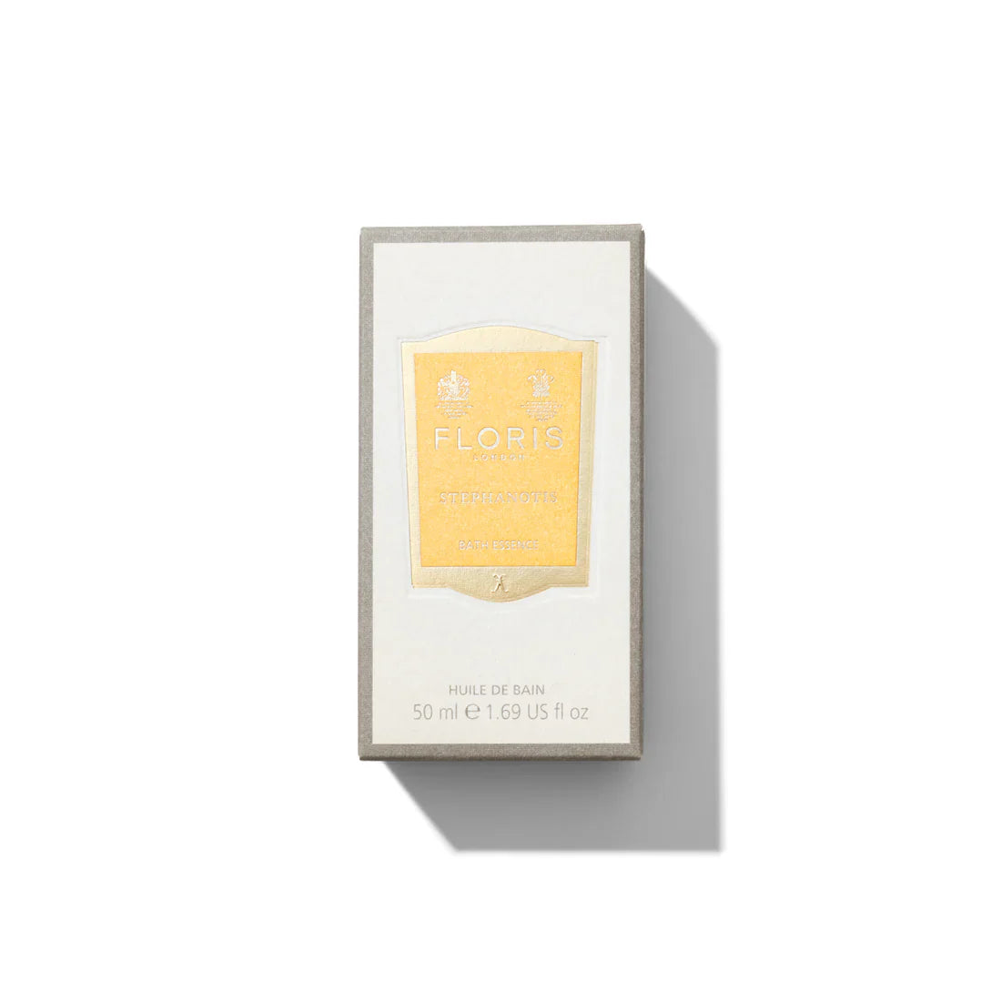 Stephanotis Bath Essence Floris London packaging with a yellow label on a white background