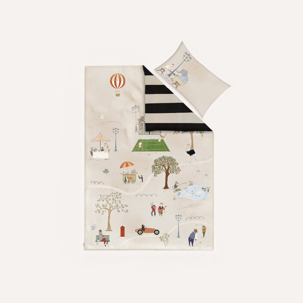 Children's blanket with cartoon designs on a white background