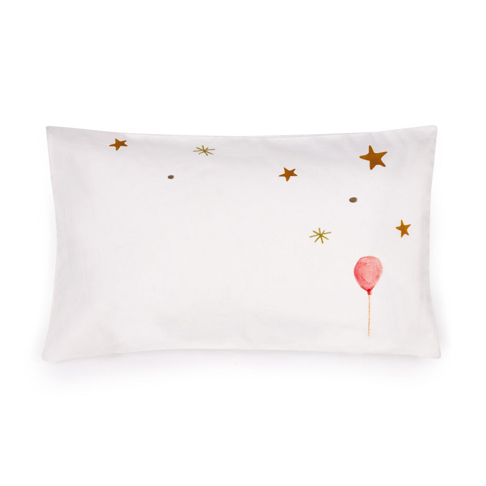 Sukun White pillowcase with star and balloon designs on a white background