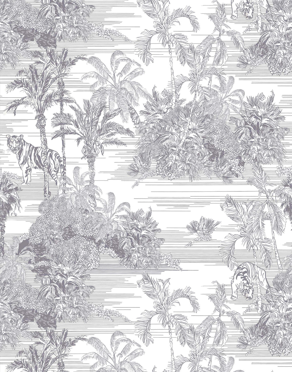 Tropical pattern with palm trees and animals on a striped background