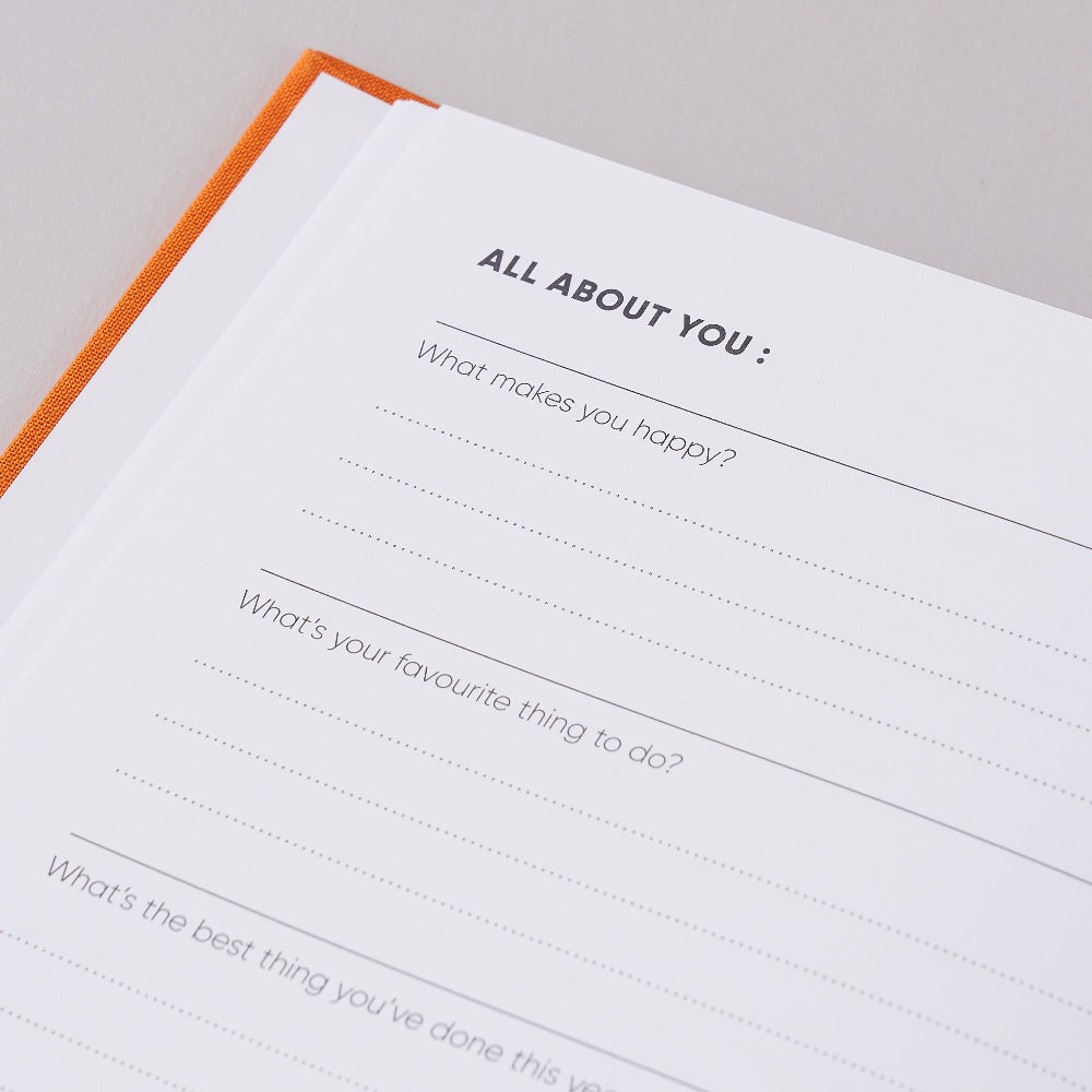 Open book of you titled 'All About You' on a light grey background