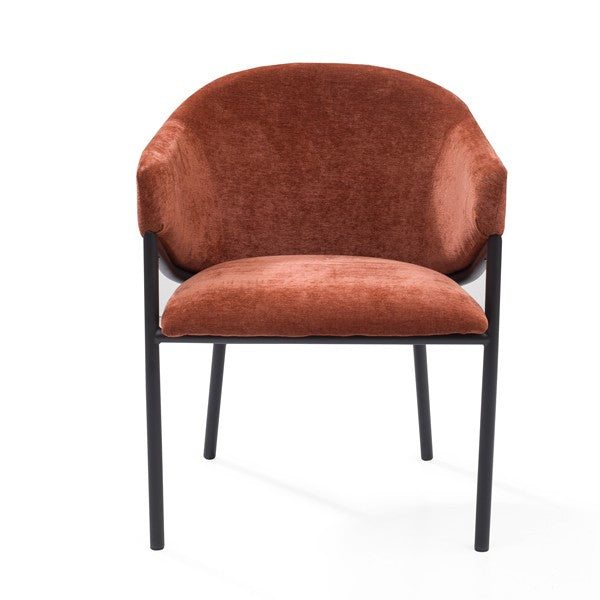 Tommy Franks Aidan Rust Brown upholstered chair with black metal legs on a white background Front profile