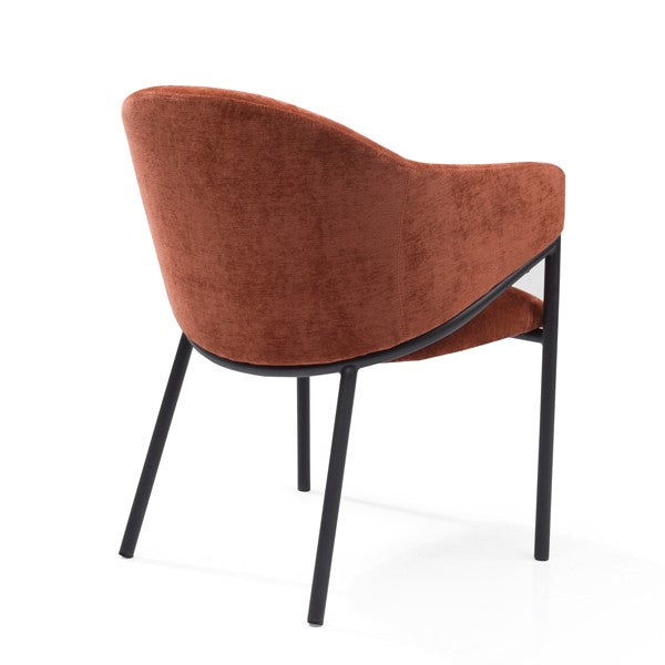 Tommy Franks Aidan Rust Brown upholstered armchair chair with black metal legs on a white background