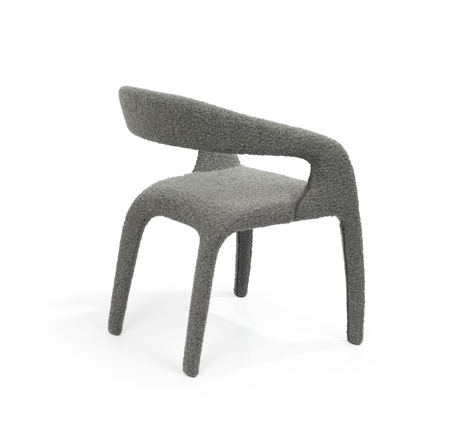 Tommy Franks Escada Charcoal Dining room chair White background Boucle fabric