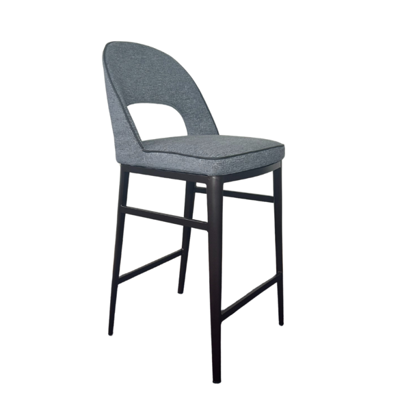 Tommy Franks Grey cushioned bar stool side profile on a white background