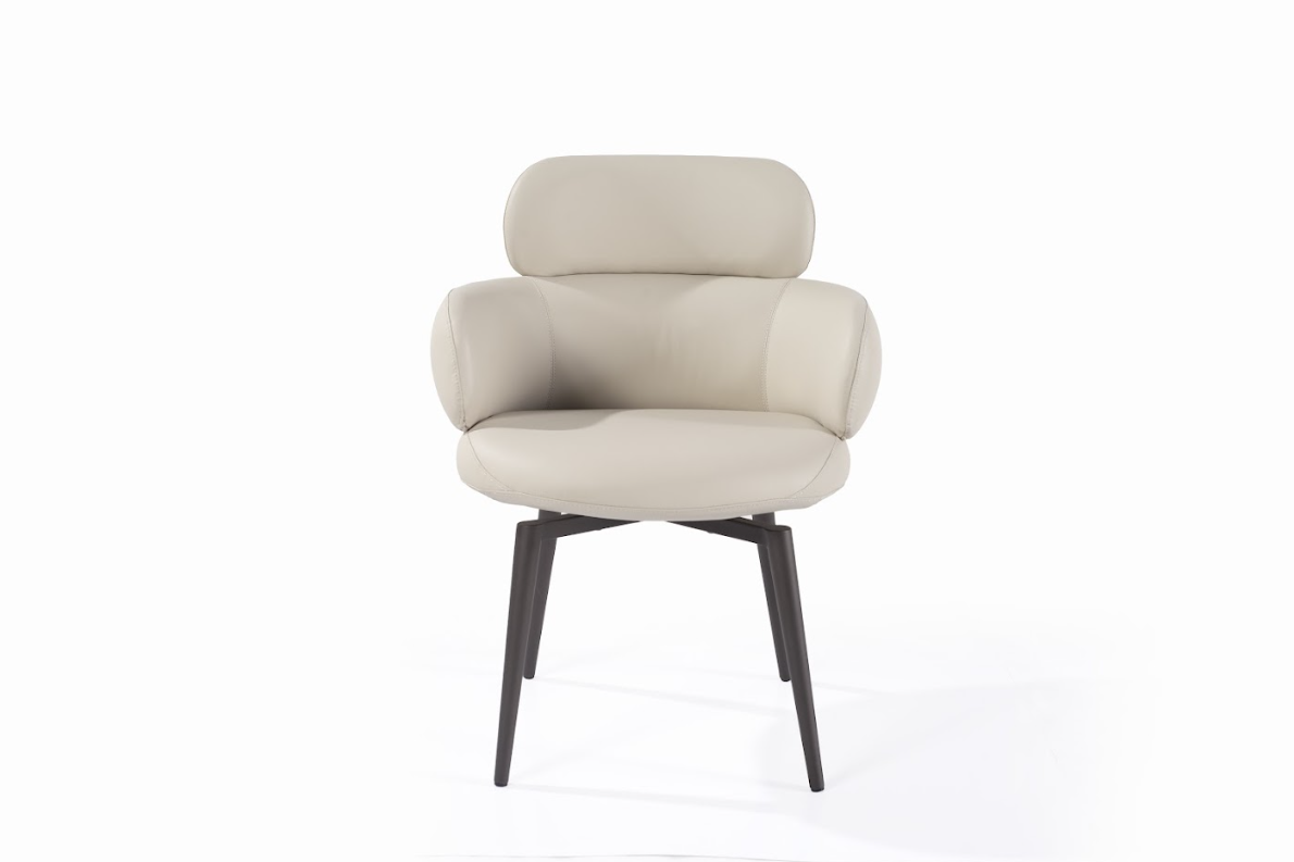 Tommy Franks Jesi Swivel Beige armchair with dark wooden legs on a white background