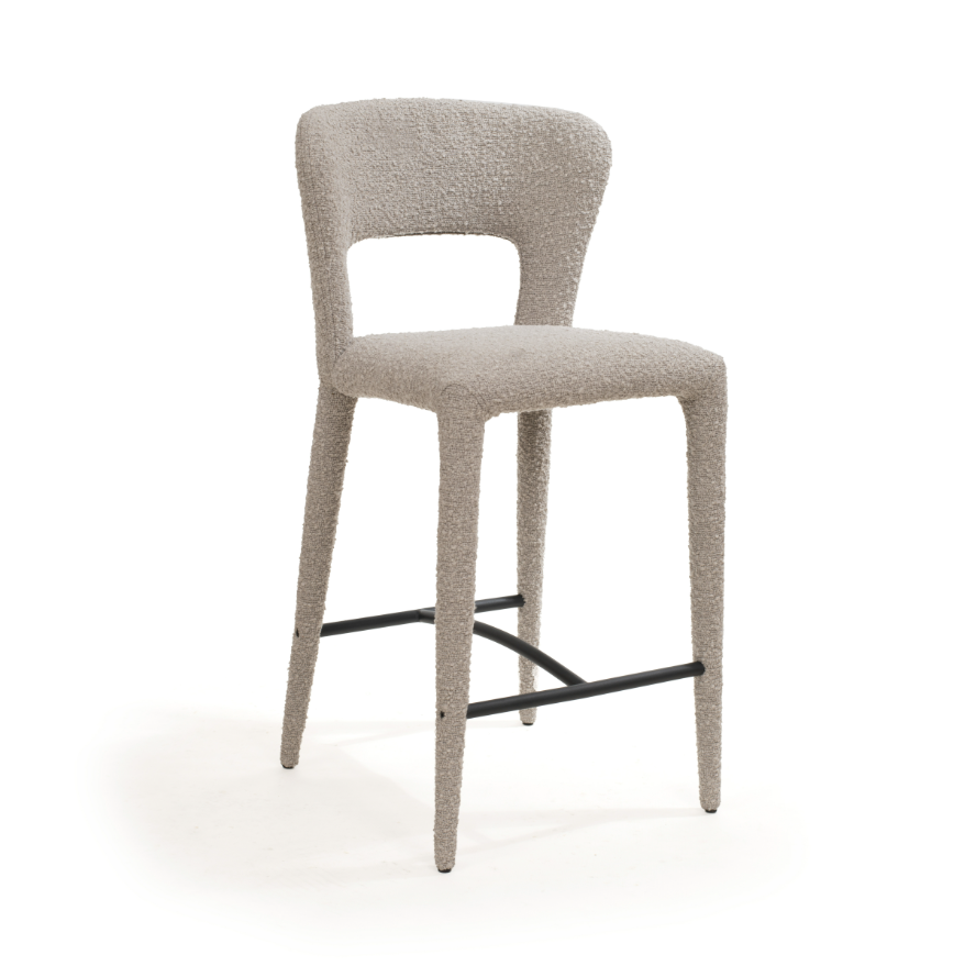 Tommy Franks Steam Boucle Grey bar stool on a white background angled 