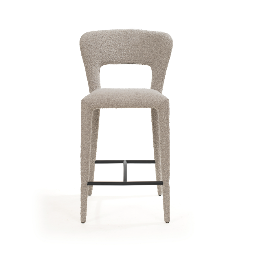 Tommy Franks Pari Beige bar stool with a black metal base on a white background front profile