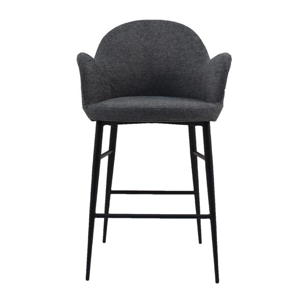 Tommy Franks Grey bar stool with black legs on a white background front profile Mash and Mint