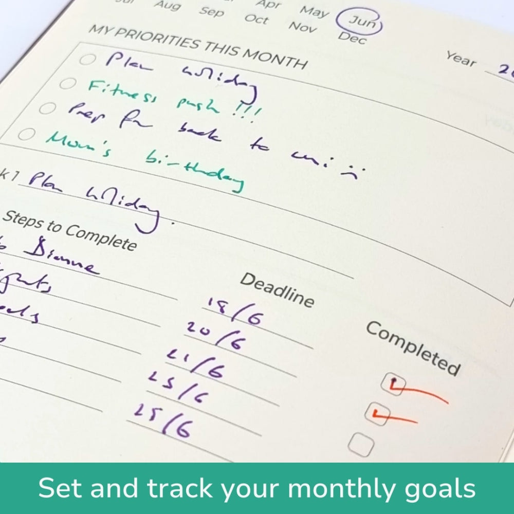 Monthly priority planner with handwritten tasks and checkboxes