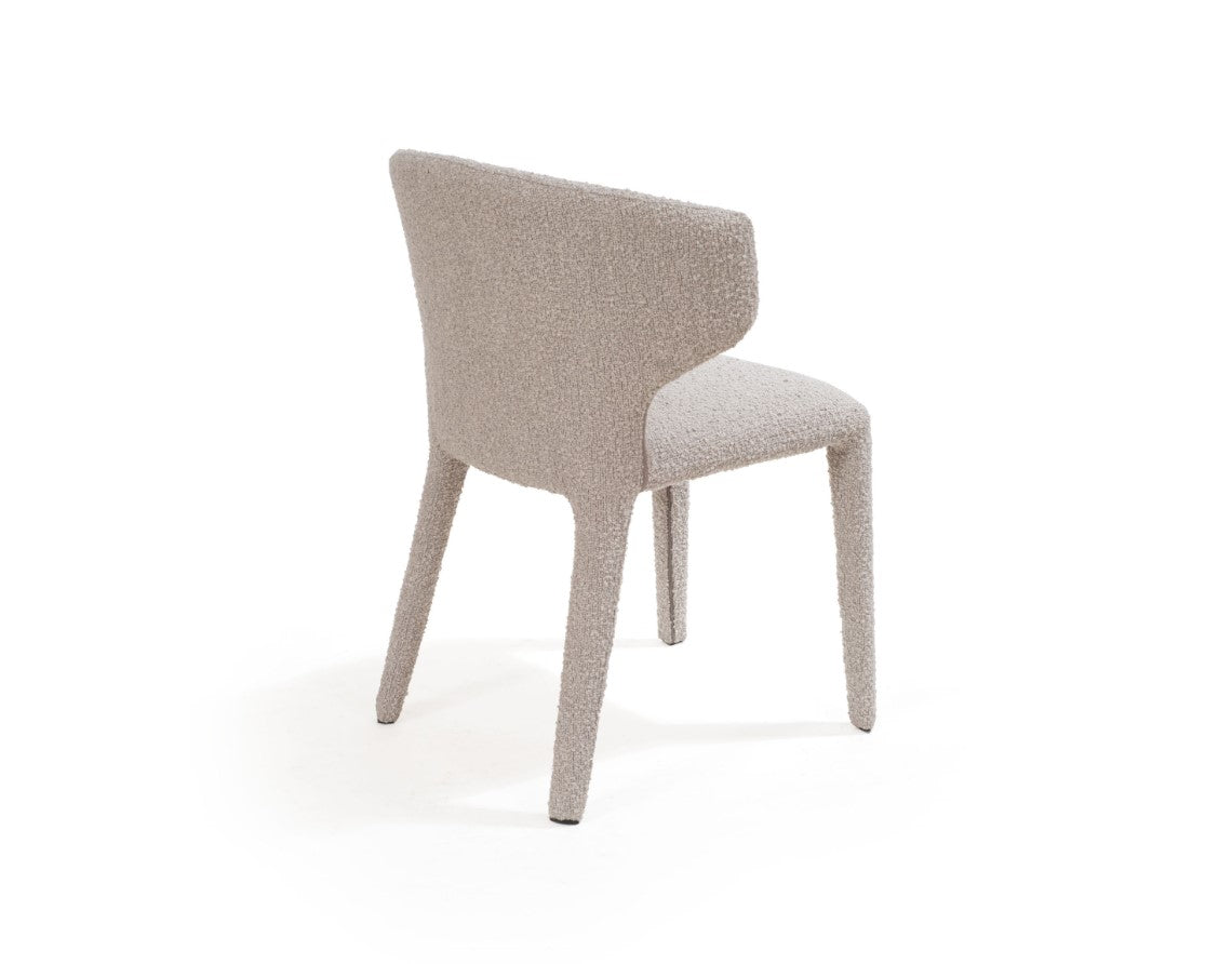 Vela Chex Steam Boucle Fabric Dining Beige chair on a white background back profile
