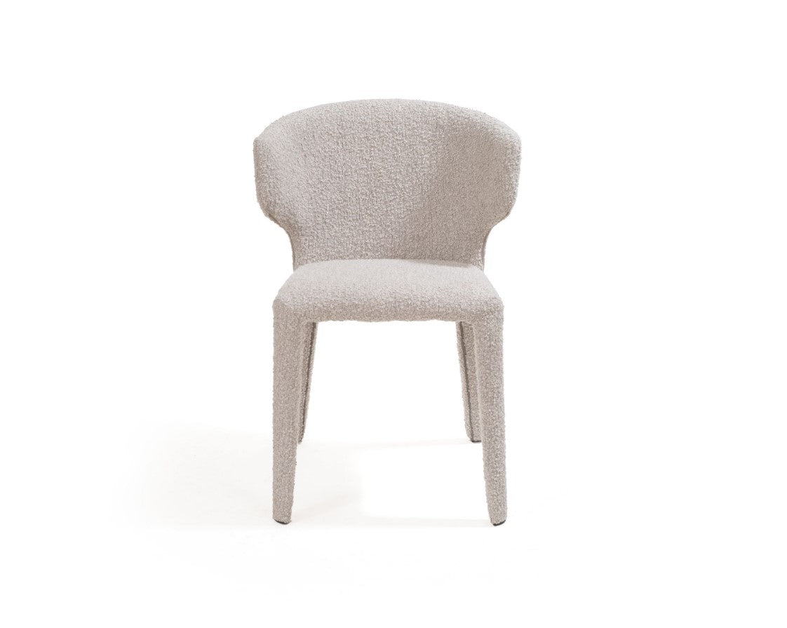 Vela Chex Steam Boucle Beige upholstered dining chair on a white background