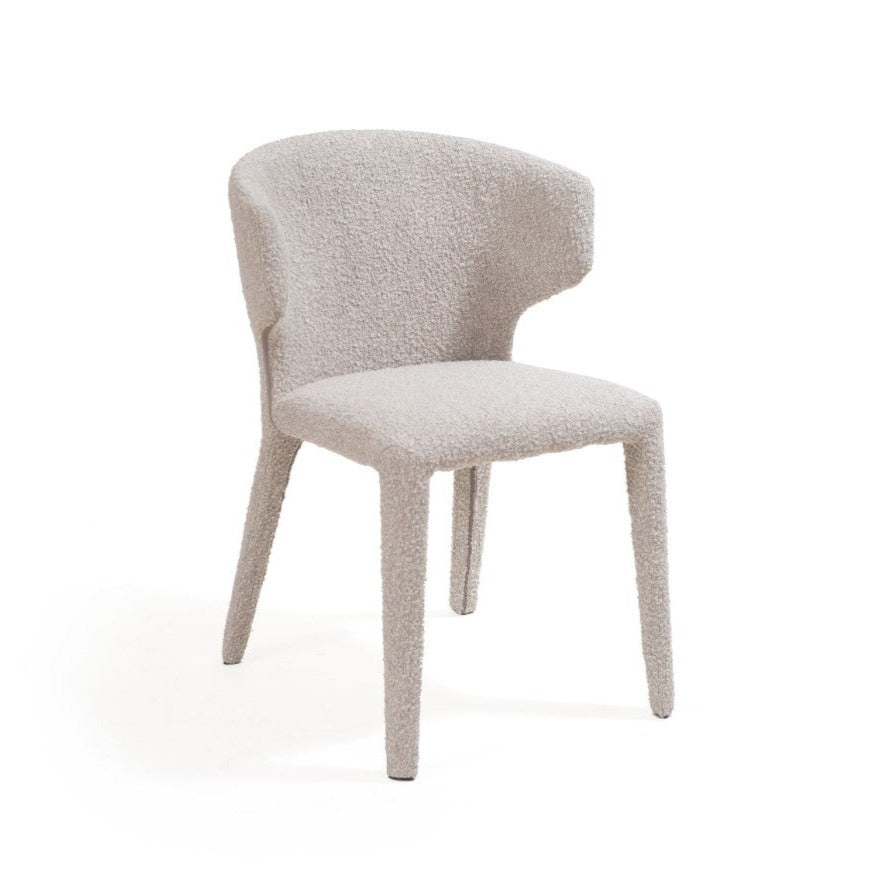 Beige Chex Steam Boucle Dining chair side profile upholstered chair on a white background