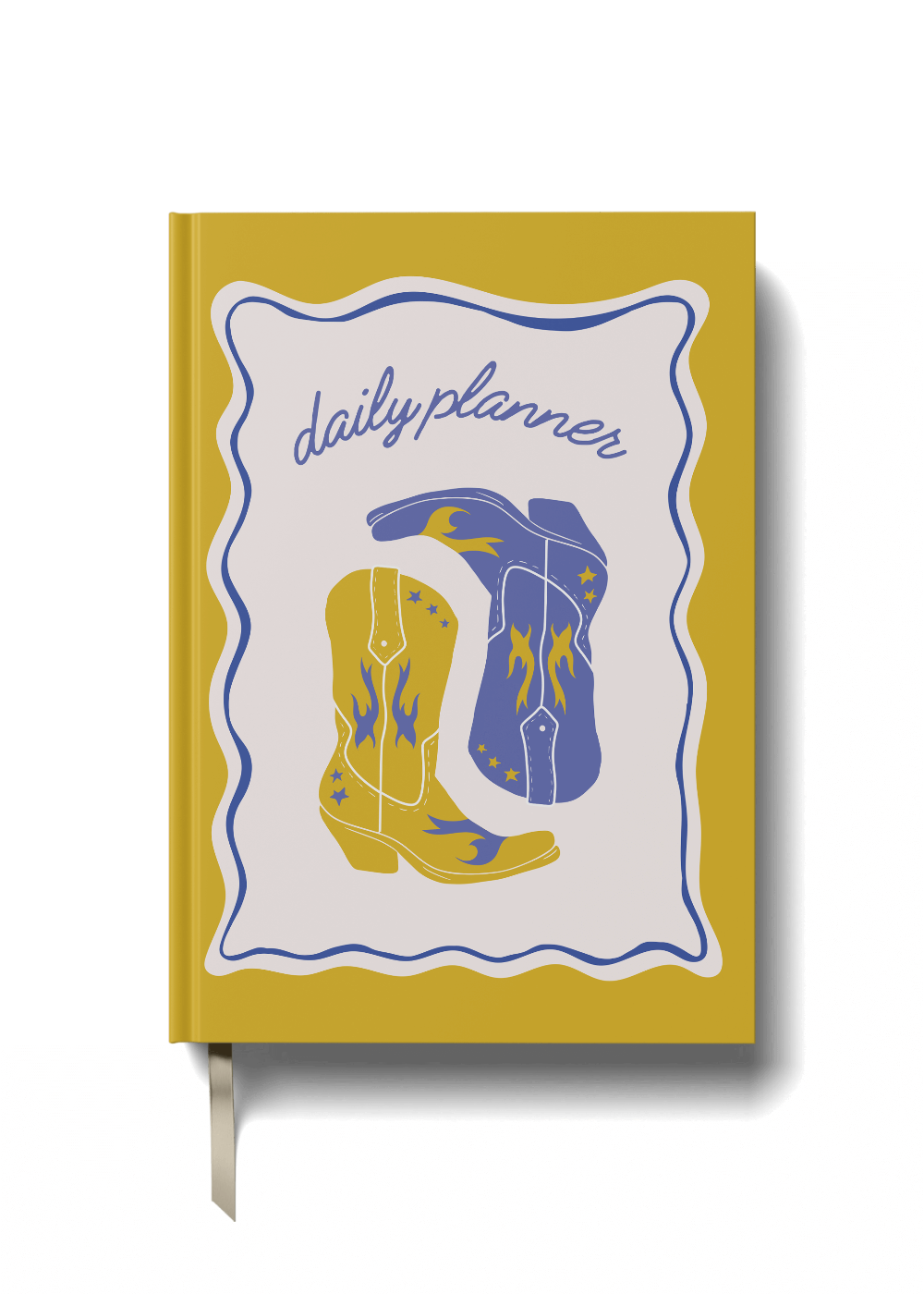 Daily planner with cowboy boots design on a yellow background