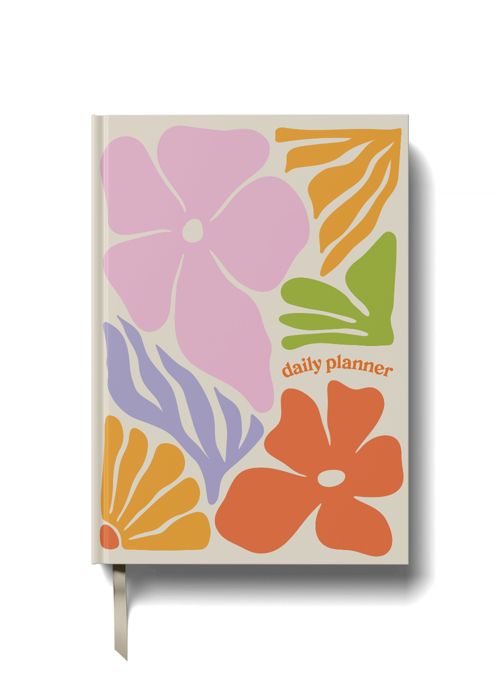 Daily planner with colourful floral design on a white background