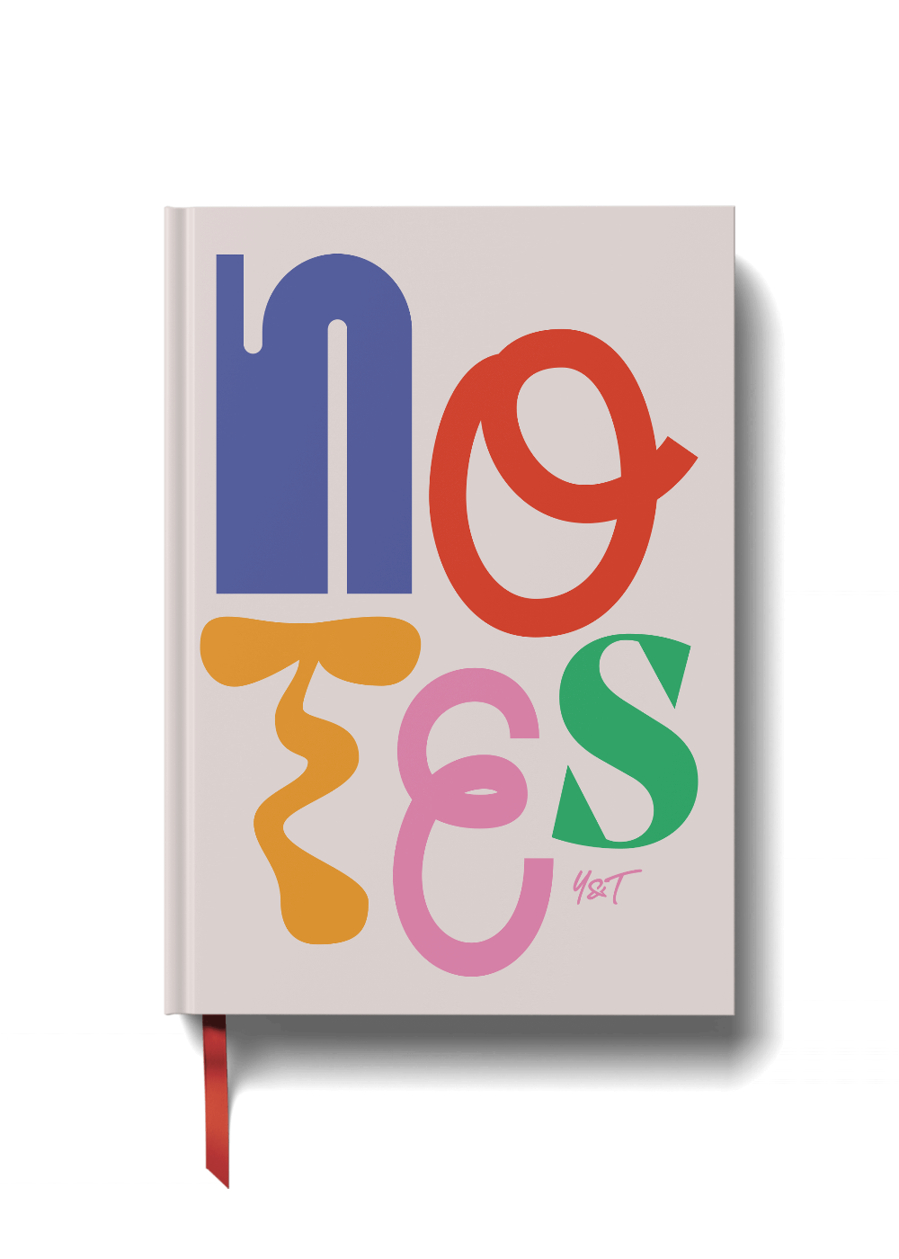 Notebook with colourful 'notes' text on a black background