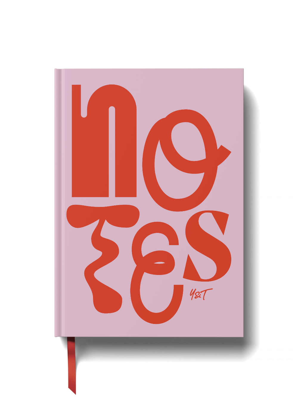 Pink notebook with red 'NOTES' text on a black background