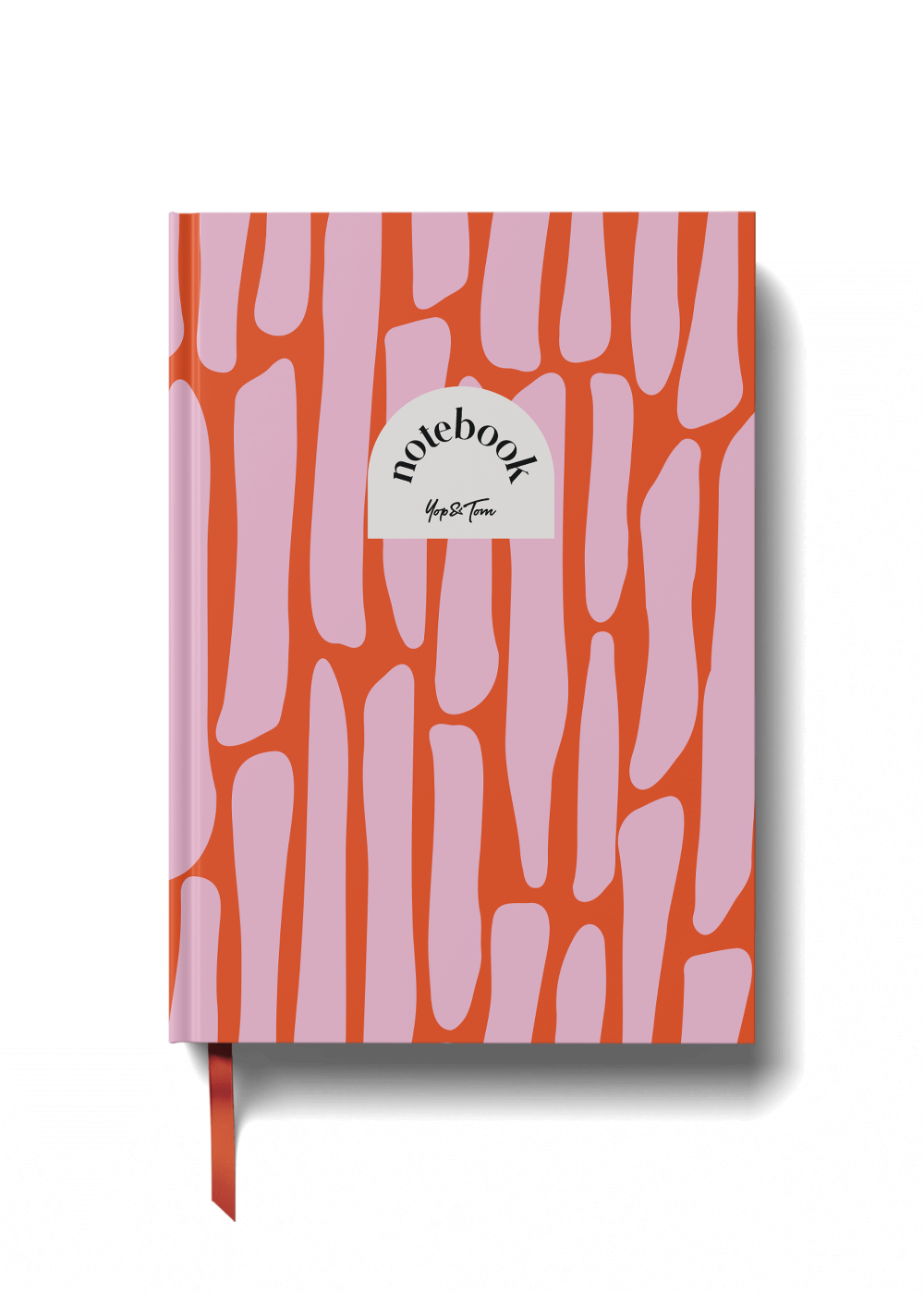 Notebook with pink abstract pattern on a black background