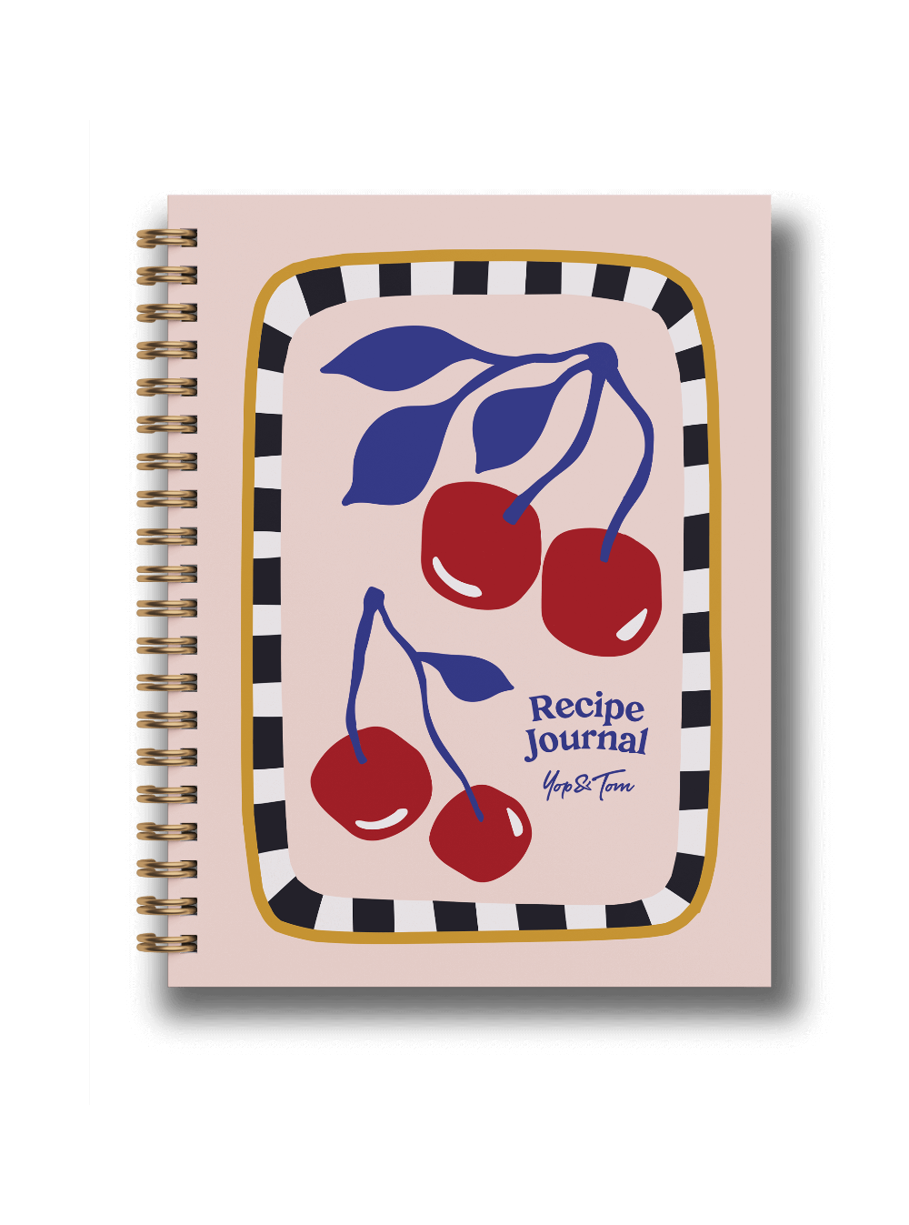 Recipe journal with cherry design on a black background