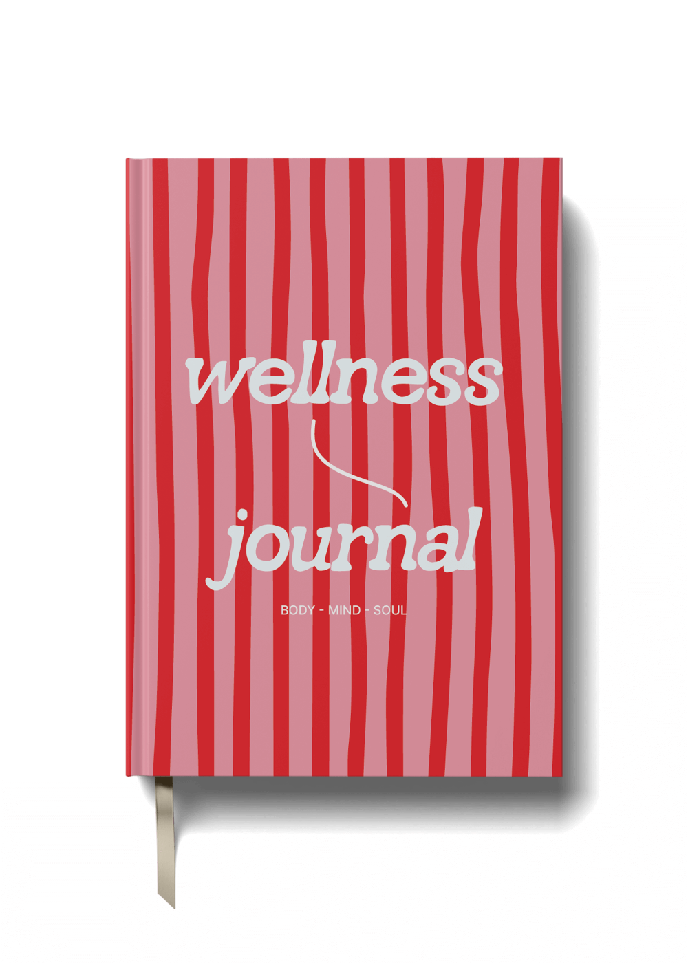 Red and white striped wellness journal on a black background