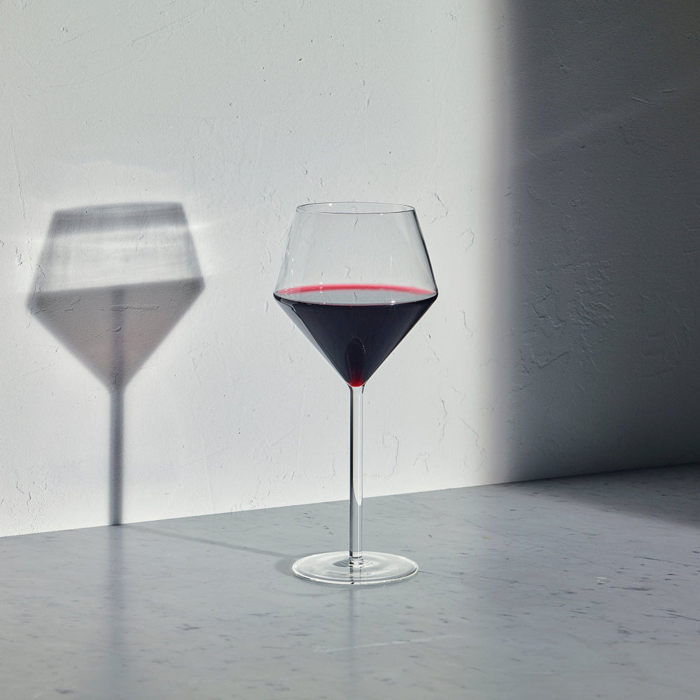 Aaron Probyn JUNIPER large red wine glass with a geometric bowl and slender stem