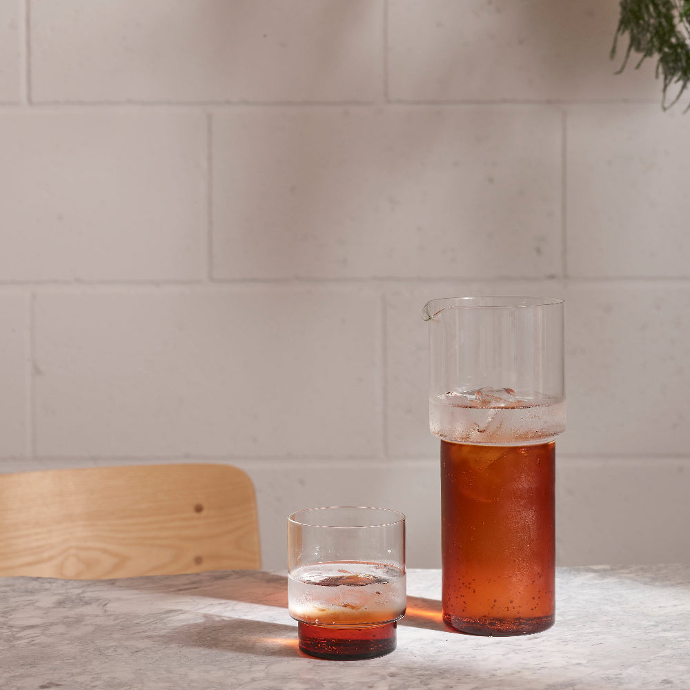Aaron Probyn RYE glass water jug with clear body and dark amber base
