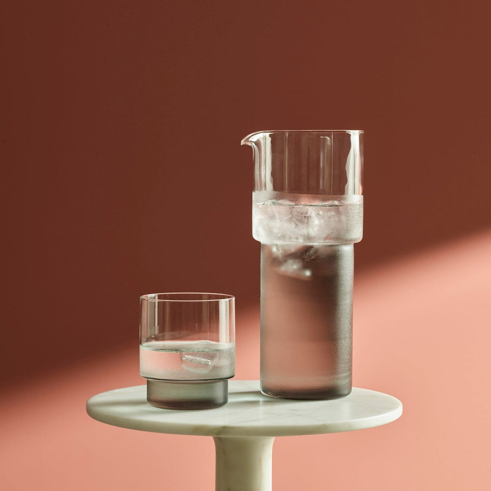 Aaron Probyn RYE 1.3 litre glass water carafe with clear body and smoke-coloured base