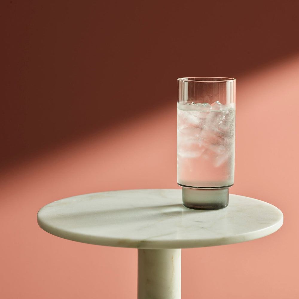 Aaron Probyn RYE highball water glass with clear body and opal white base