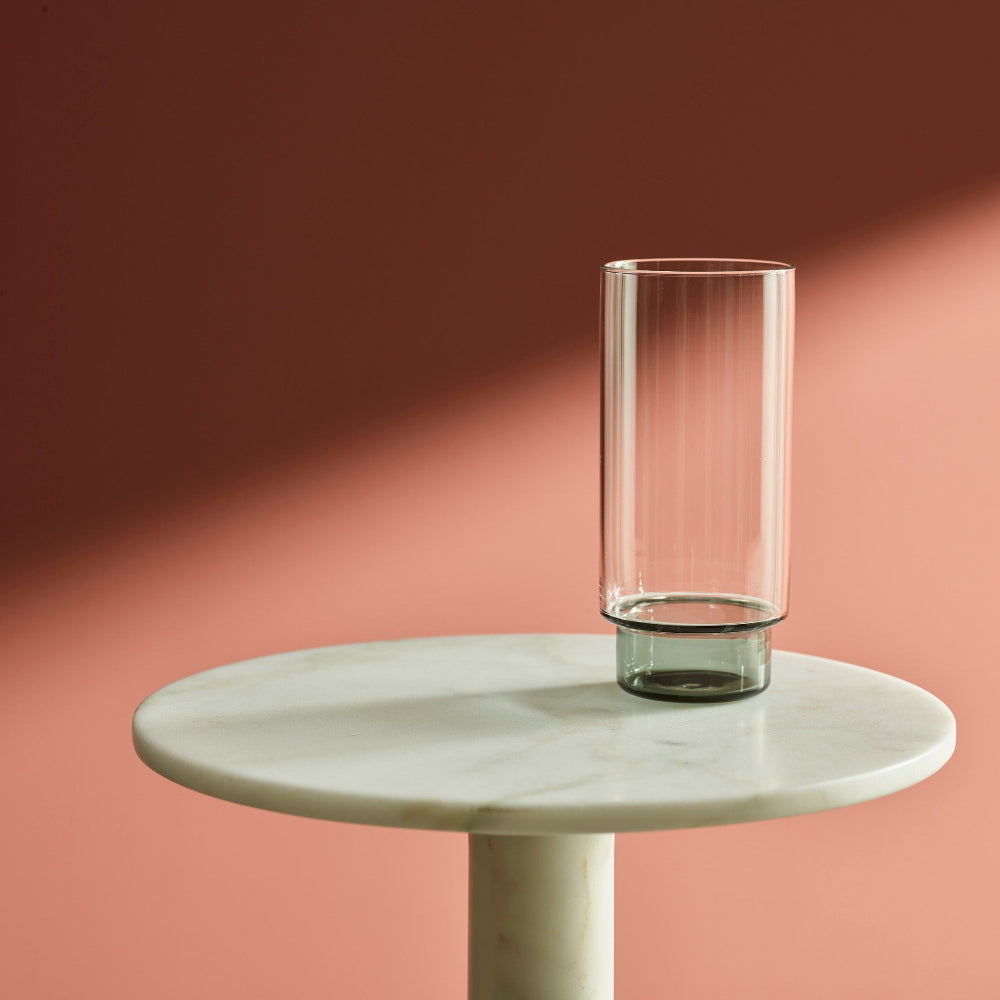 Aaron Probyn RYE tall highball glass with clear body and smoke-coloured base