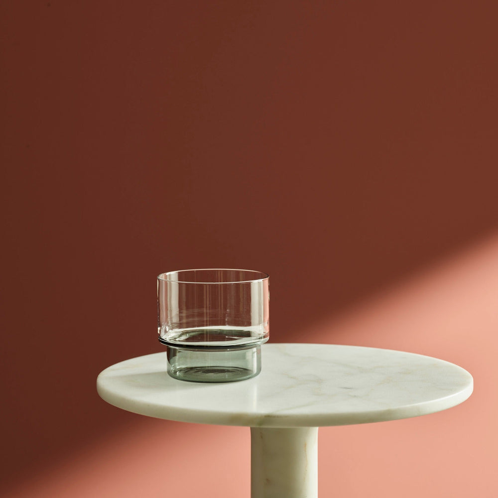 Aaron Probyn RYE short tumbler glass with clear body and smoke-coloured base