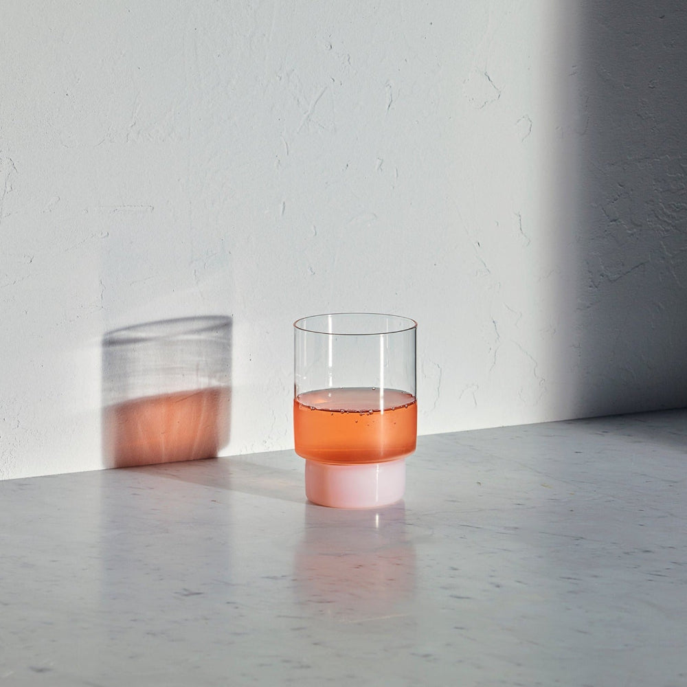 Aaron Probyn RYE stemless wine and juice glasses with clear bodies and opal white bases