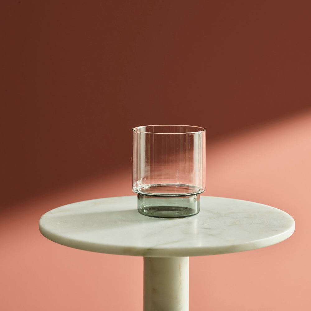 Aaron Probyn RYE water and beer glass with clear body and smoke-coloured base