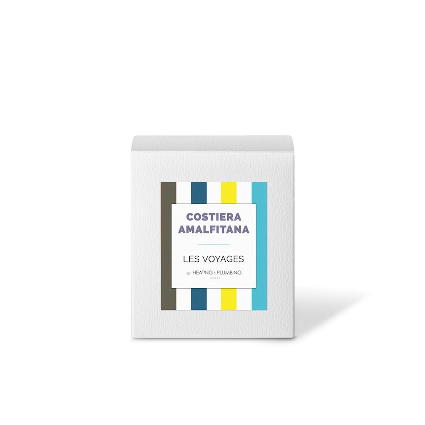White box with colourful label featuring 'Costiera Amalfitana' on a white background