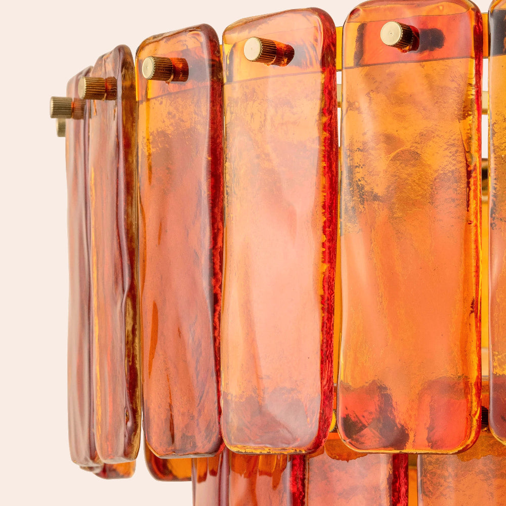 Side view of amber glass chandelier ceiling light