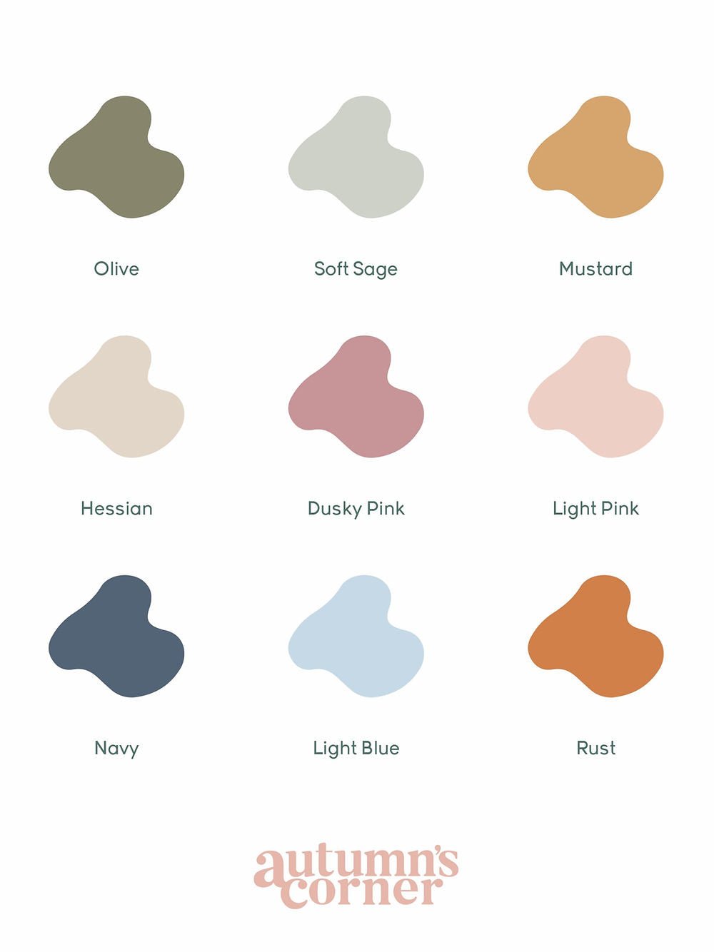 Color swatches with labels and 'Autumn's Corner' branding