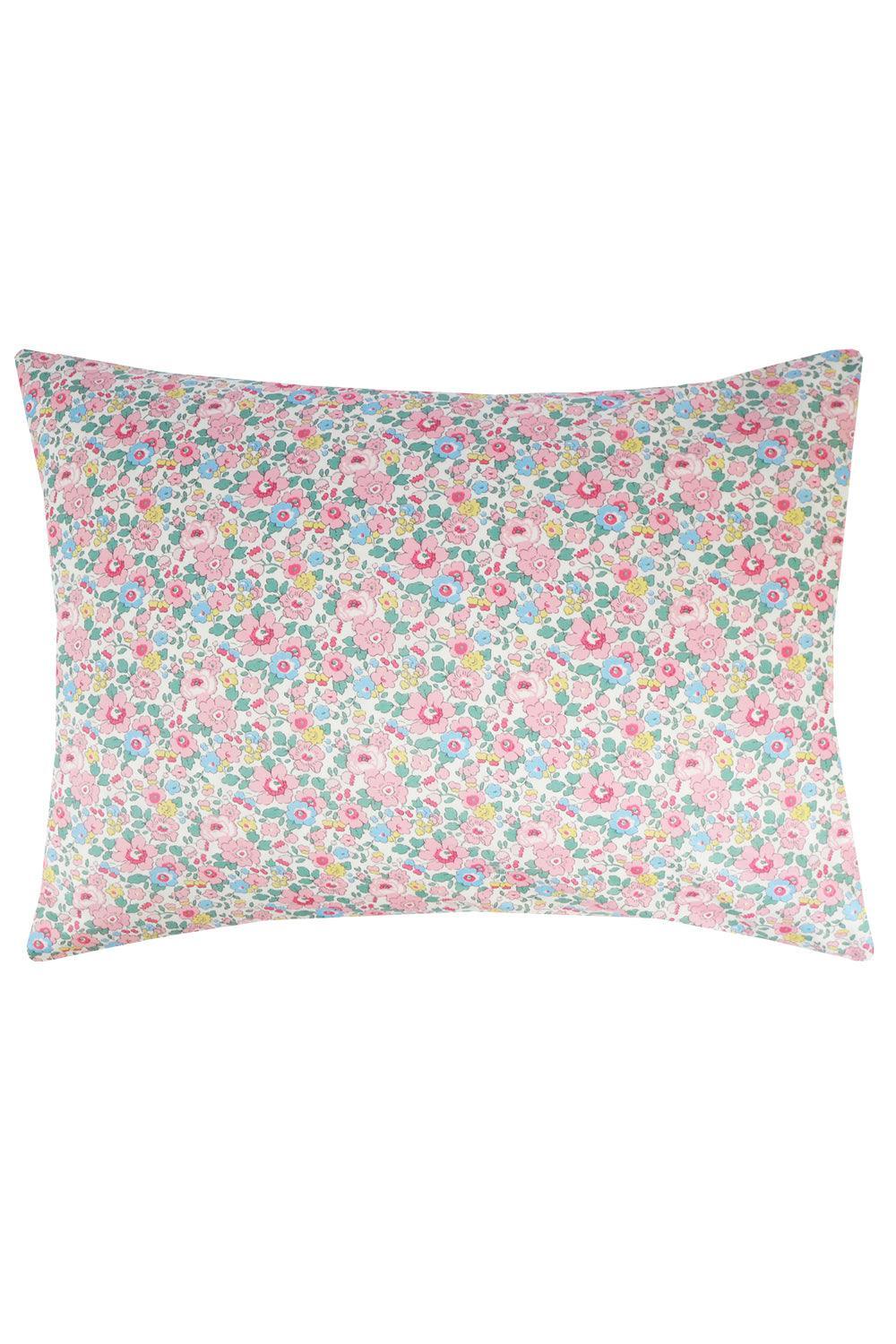 Floral patterned pillowcase on a white background
