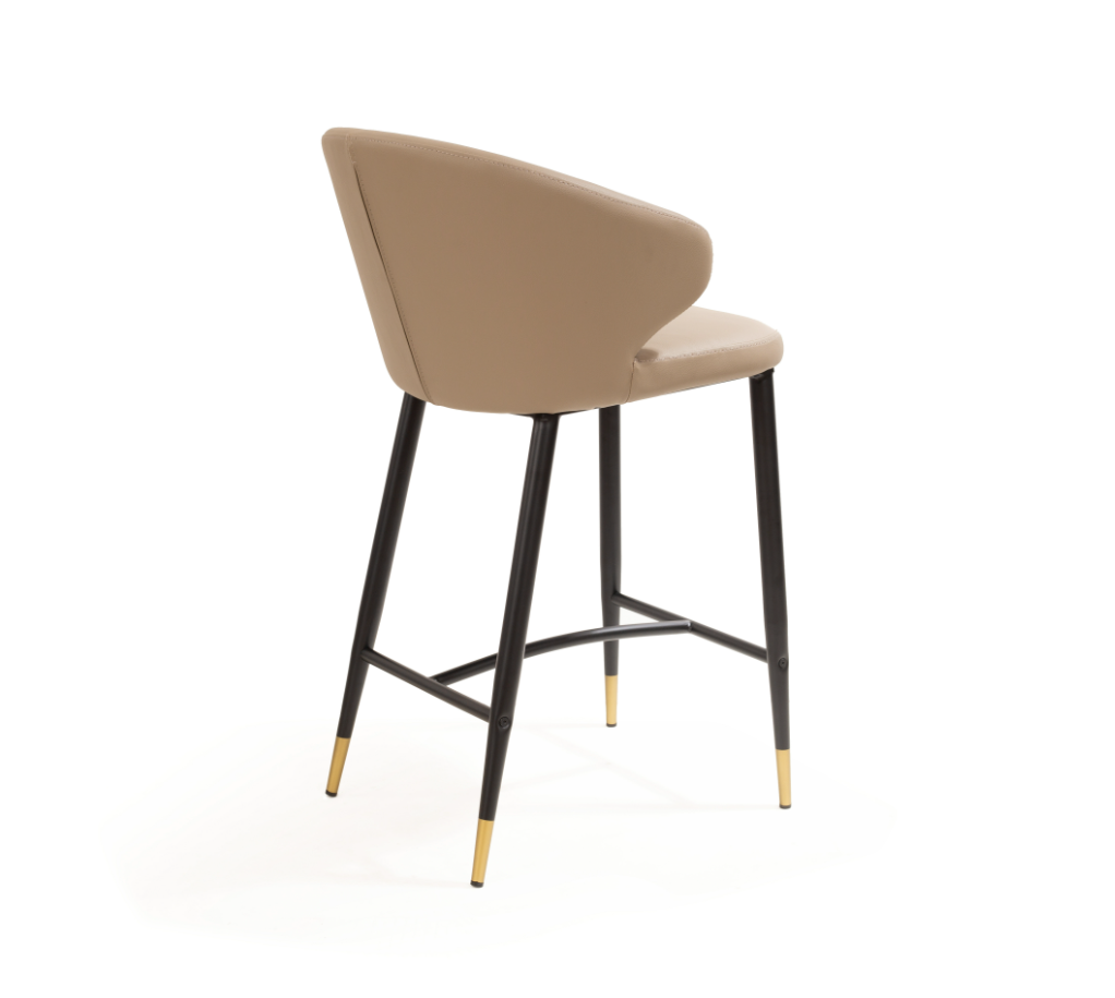 Beige bar stool with black legs on a white background