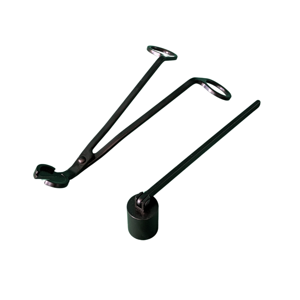 Black stainless steel candle snuffer and wick trimmer set