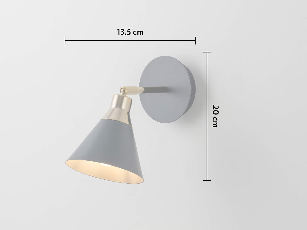Wall-mounted light fixture with dimensions indicated on a gray background