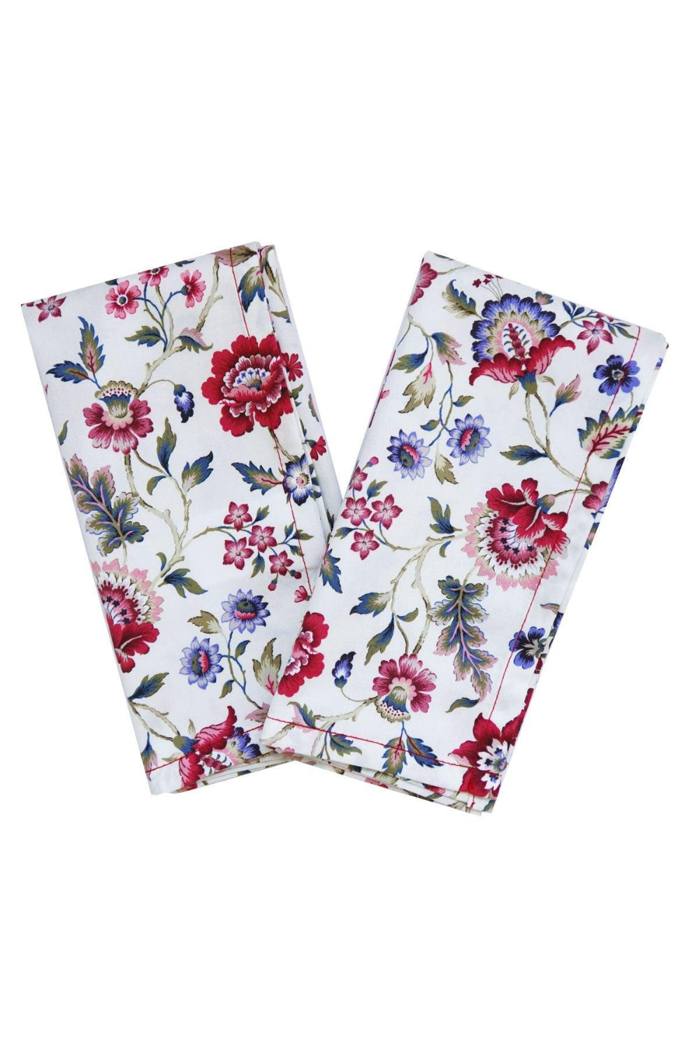 Two floral-patterned napkins on a white background