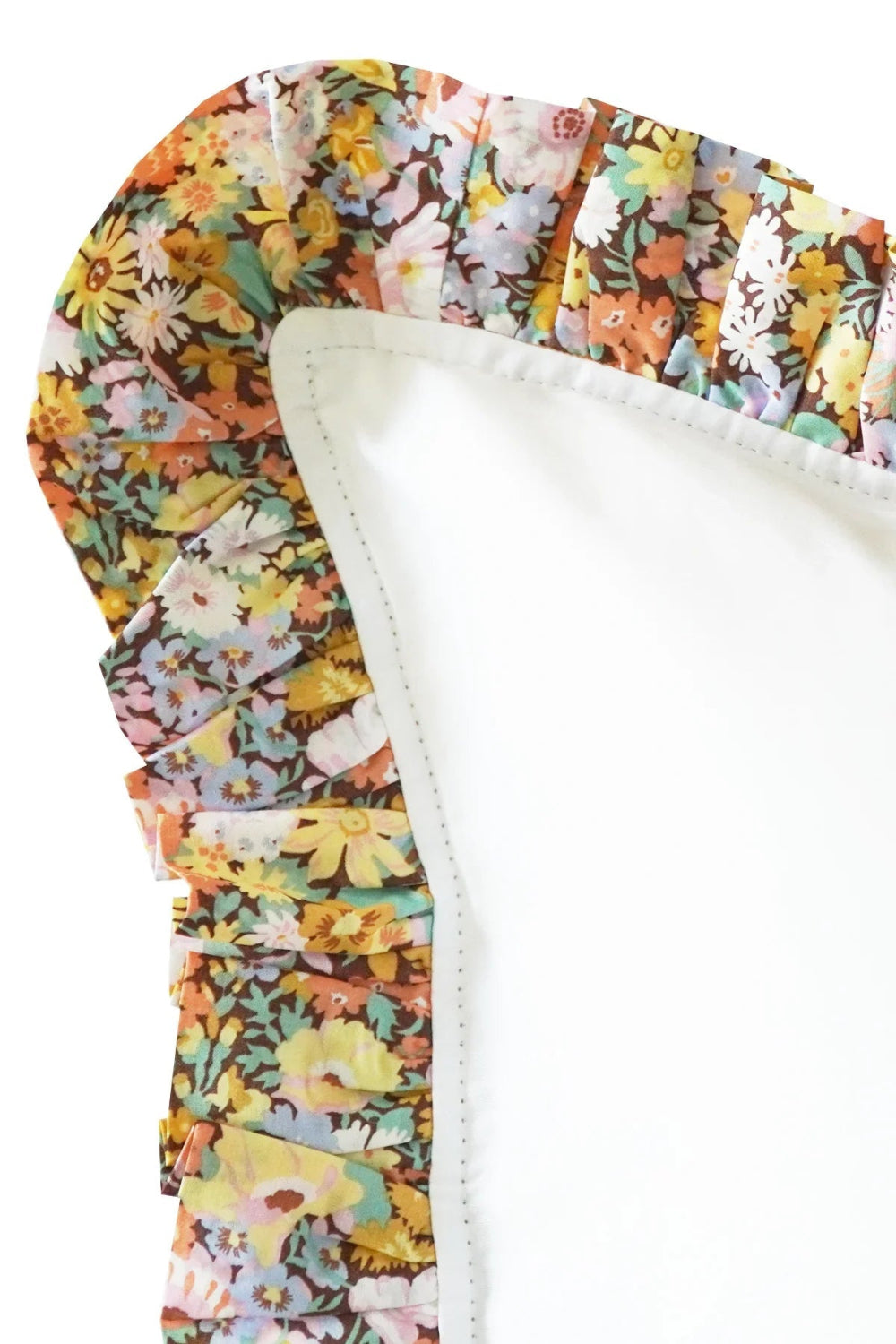 Liberty floral-patterned pillowcase cover and sheets on a white background