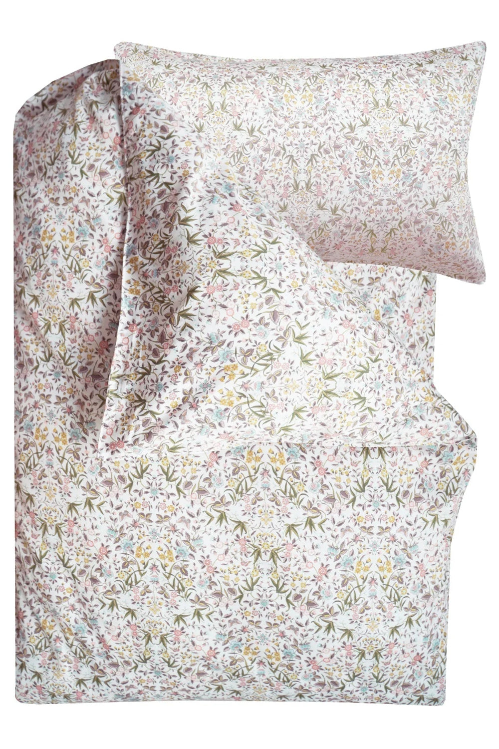 Floral Liberty patterned bedding set with a pillow on a white background
